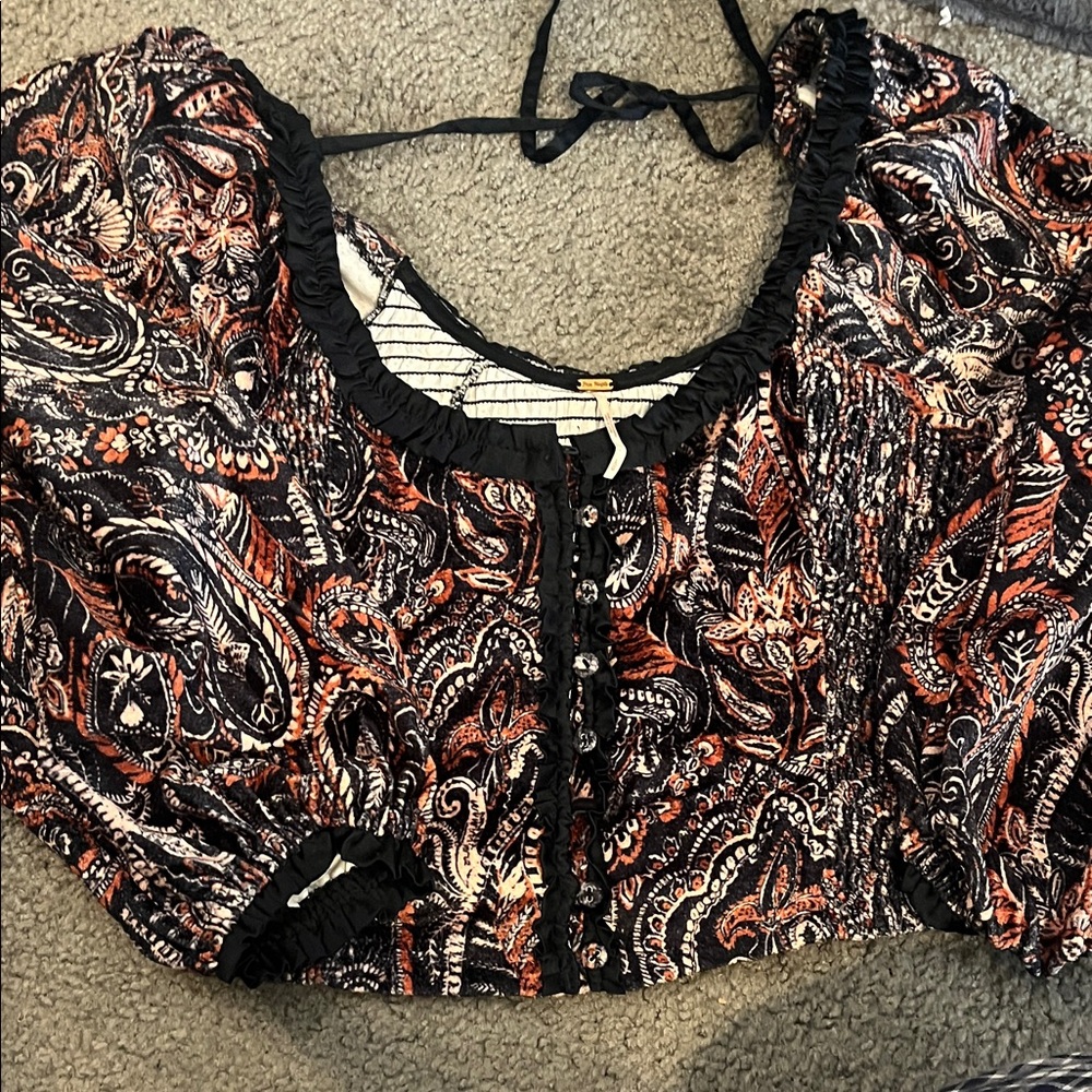 Free People Black and Orange Paisley Blouse